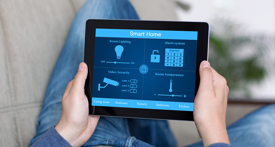 The ability to access and control security components from a mobile device is one of the top smart home trends in New York City. Close-up of smart home security app.